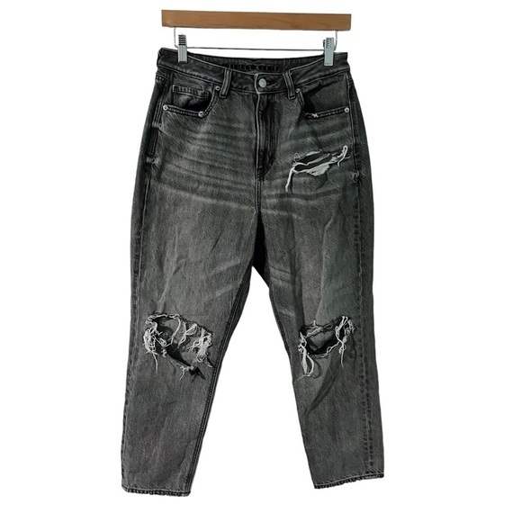 American Eagle Gray Distressed High Rise Mom Jean - Picture 1 of 7